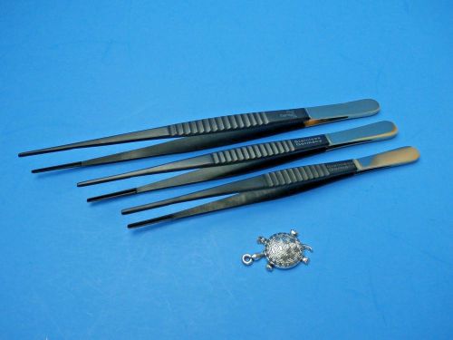 Turtle-DeBAKEY Vascular Tissue Forcep (Set of 3 Pcs 6,7,8&#034;) Black &amp; Gold. GERMAN