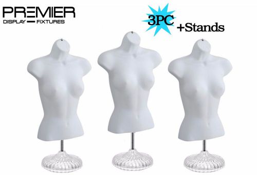 Set of 3 half female body form waist long plastic mannequin with base white for sale