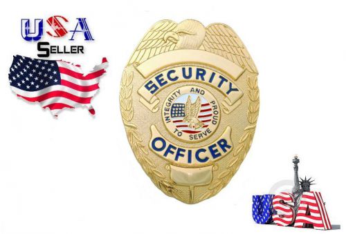 Obsolete Security Officer Gold Shield Badge with USA Flag and Eagle in Center