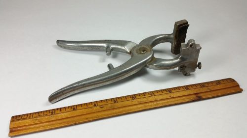 Vintage stone livestock cattle ear tattoo plier tool digits clamp press antique for sale