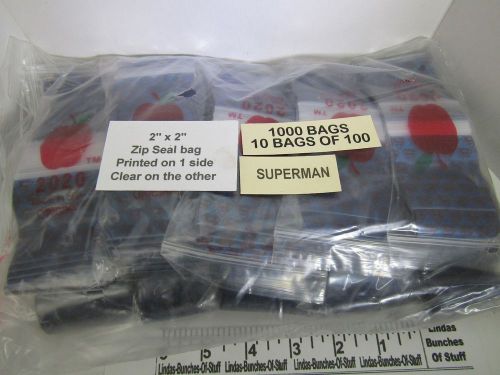 1000 superman 2&#034; x 2&#034; 2 mill plastic zip seal bags new! printed on one side for sale
