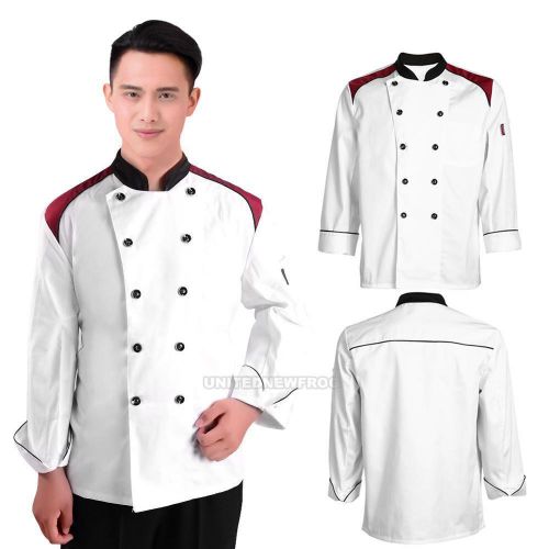 Chef Coat Long Sleeve Double-Breasted Cook Uniform Unisex Workwear Jacket White