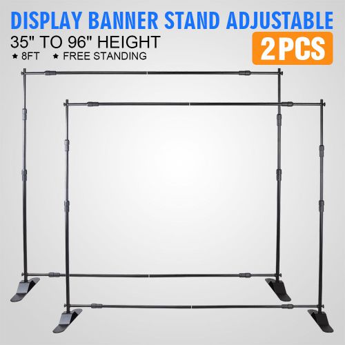 2Pcs 8&#039;x8&#039; Banner Stand Advertising Printed Telescopic 54&#034; To 96&#034; Backdrop
