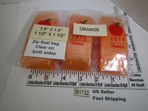 3 bags 100 2m 1 1/2&#034;x1 1/2&#034; plastic zip seal clear orange b1732 for sale