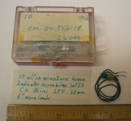 10 Sub-Sub Miniature Indicator Lights, Green, Chicago M. 28V, 20 MA, Lot 23, USA