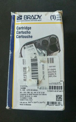 Brady cartridge b-595 mc-750-595-bl-wt 0.75&#034;x25&#039; white on blue label cartridge for sale