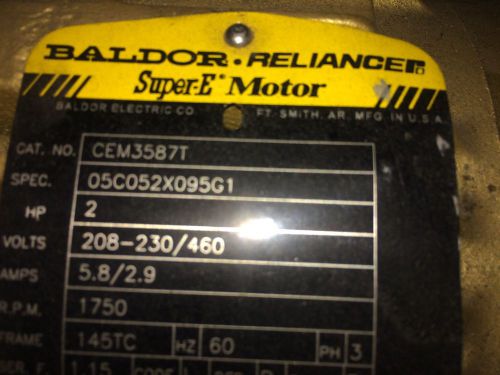 CEM3587T 2 HP, 1750 RPM NEW BALDOR ELECTRIC MOTOR Must Go! Make Offer!
