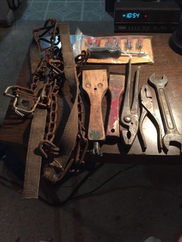 Tool lot assortment w/ emergency tire chain set &amp; new driver set w/ sorted bits for sale