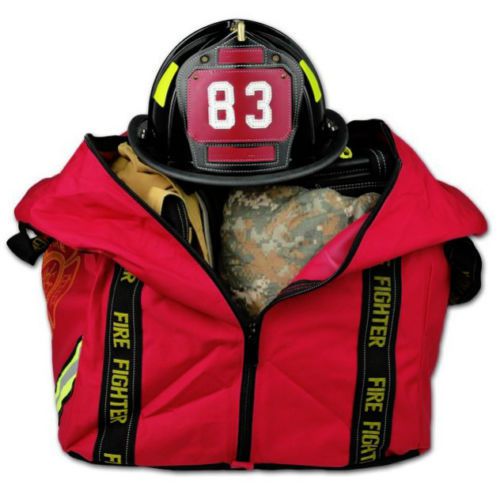 Deluxe boot style firefighter fireman turnout gear bag - red for sale