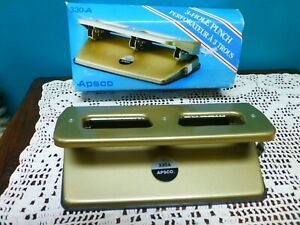 Vintage Apsco 330-A  Heavy Gauge Steel 3-Hole Punch Non Skid Base Original Box
