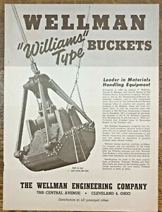 Ca 1950 Vintage Wellman Williams Type Buckets Brochure Cleveland OH Construction