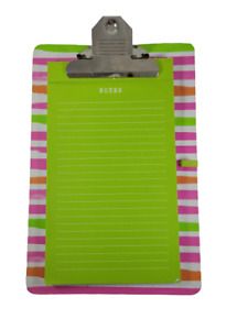Green &amp; Pink Striped Small Clipboard &amp; Notepad 9 Inches Roobee