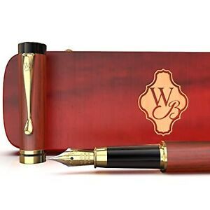 Fountain Pen Set, Luxury Bamboo Wood - Medium Nib, Gift Case [Rosewood]