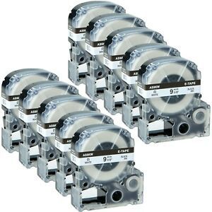 10PK Black on White Tape Compatible with Epson LW-600 LK-3WBN KingJim SS9KW 3/8&#034;
