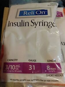 NEW (3 SEALED Bags of 10) Reli-On Insulin syringes 31g 8mm 3/10 ml/cc