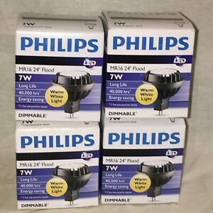 Lot of 4 Philips Light Bulb Lamp 7MR16/F27-2700 Dim HO Led Dimmable High Output