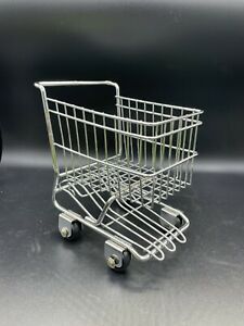 Mini 10&#034; Chrome Shopping Cart Basket Metal Trolley Decor - EUC