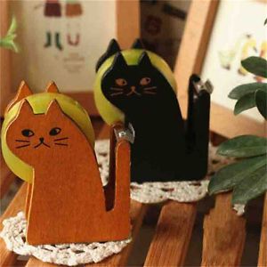 1x Funny Cat Shape Wooden Tape Dispenser Tape Cutter Office School Supplies D SP