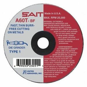 UNITED ABRASIVES-SAIT 23031 Cutting Whl,T-1,2.5x.035x3/8,A60T,PK100