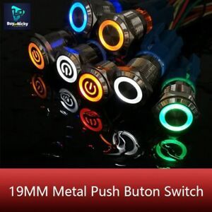 19mm Metal 12V LED Power Symbol 5Pin Momentary Car Push Button Pressure Switch