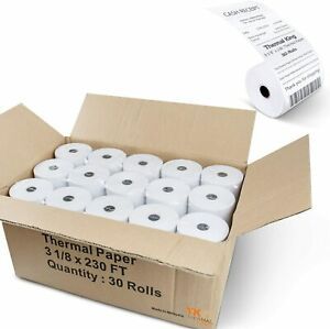 Thermal King, POS Credit Card Paper Roll, 3-1/8&#034; x 230&#039;, 30 Rolls, White, 48 gsm