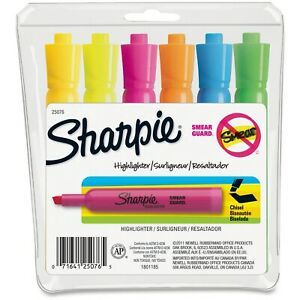 Sharpie Highlighter 25076 With Smear Guard, 6-Color Assortment