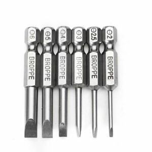 BROPPE 6Pcs 50mm Magnetic 2.0-6.0mm Flat Head Slotted Tip Screwdrivers Bits