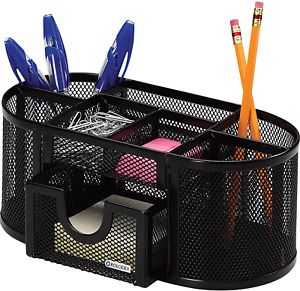 Rolodex Mesh Pencil Cup Organizer, Four Compartments, Steel, 9 1/3&#034;x4 1/2&#034;x4&#034;,