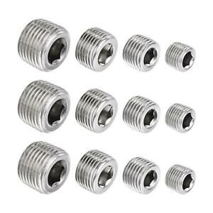 3 Set Stainless Steel Internal Hex Pipe Plug 1/8PT 1/4PT 3/8PT 1/2PT Male Thread