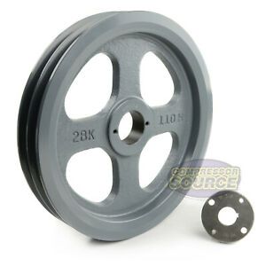 Cast Iron 10.75&#034; 2 Groove Dual Belt B Section 5L Pulley With 7/8&#034; Sheave Bushing