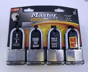 Master Lock Stainless Steel 4 Pack. 2” Shackle. Keyed Alike. 2 Keys. New