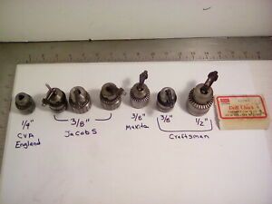 1 LOT OF 7 INVINTORIED KEY TYPE  DRILL CHUCKS USED / NEW. 0.25, 0.38, 0.500&#034;