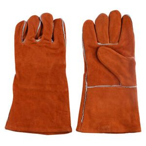 High-Quality Wear Resistant Cowhide Welding Gloves 35cm Long Size L - Orange