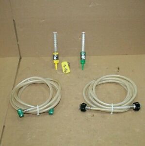 Lot Of 2x Amvex Medical Air &amp; Oxygen Flow Meters w/ 2 Hoses