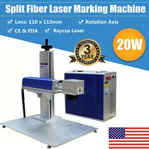 USA! 20W Split Fiber Laser Marking Machine for Engraving Rotary Axis Include FDA