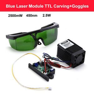 High Power Focusable 2.5w 450nm 2500mW Blue Laser Module TTL 12V Fan + Goggles