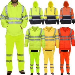 Hi Viz Vis High Visibility Safety Work Hoodie Coat Reflective Jackets Tops Pants