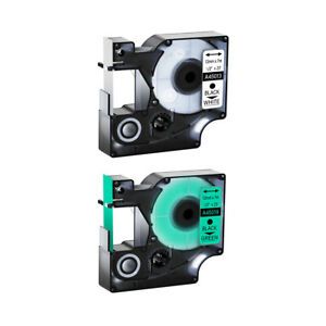 2PK Black on White/Green Label Tape 12mm7m Compatible For DYMO D1 45013 45019