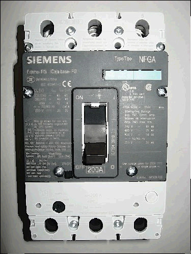 9.50 for sale, Siemens nfx3b200l vl circuit breaker 200 amp 3-pole 600v@18ka 480v@35ka (nfga)