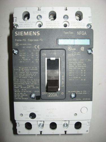 Siemens nfx3b200l vl circuit breaker 200 amp 3-pole 600v@18ka 480v@35ka (nfga) for sale