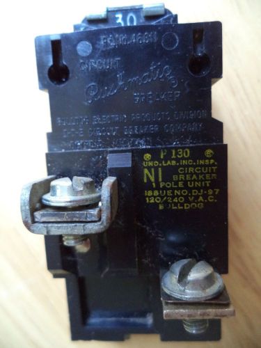 Pushmatic ite bulldog 30 amp 1 pole circuit breaker p130 ni tested free shippng for sale