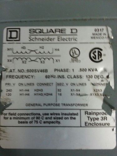 Square d 500sv46b transformer,0.50 kva for sale