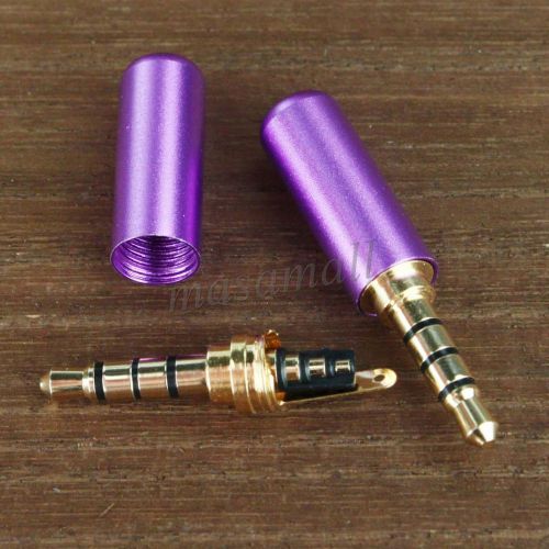 3.5mm 4 pole male repair headphone jack plug metal audio soldering purple cover for sale