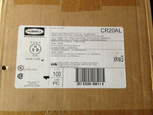 Hubbell nema 5 cr20al almond duplex receptacle 20a 125v case of 100 for sale