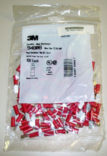 100 pcs 3M 94865 Terminal-Male Disconnect Red 22-18 AWG