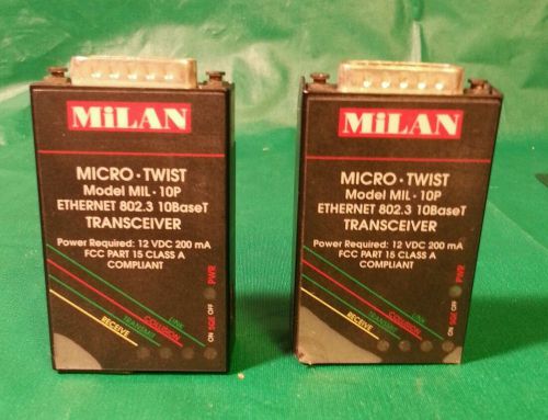 Lot of (2) Milan Technology MIL-10P Micro-Twist 802.3 10BaseT Transceiver