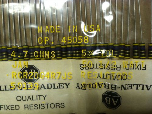 4.7 OHMS 1/2 Watt 5%  ALLEN BRADLEY CARBON Comp Resistor.   98pcs   RCR20G4R7JS
