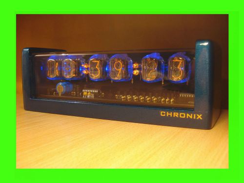 6xIN-12 Nixie Tubes Clock metallic blue laguna case led &amp; alarm steampunk watch