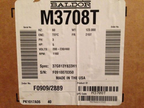 Baldor new in box 5 hp  3 phase 1160 rpm tefc electric motor model m3708t for sale