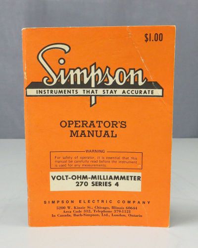 Simpson volt-ohm-multiammeter 270 series 4 operators manual for sale